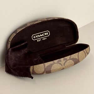 Coach Tan and Brown Eyeglass Case with Cleaning Cloth